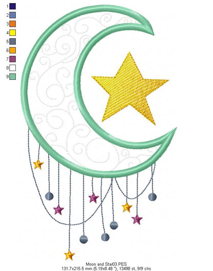 Moon and Star - Fill Stitch