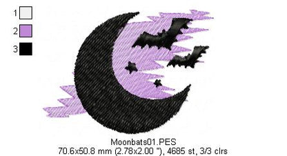 Moon Bats - Halloween - Applique Machine Embroidery Design