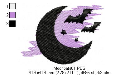 Moon Bats - Halloween - Applique Machine Embroidery Design