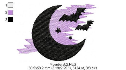 Moon Bats - Halloween - Applique Machine Embroidery Design