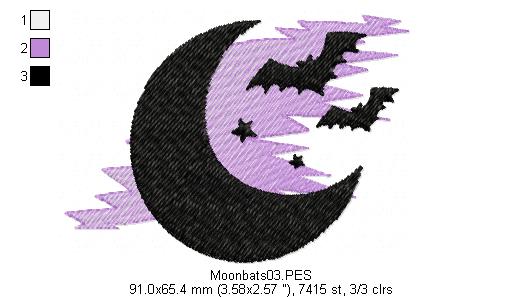 Moon Bats - Halloween - Applique Machine Embroidery Design