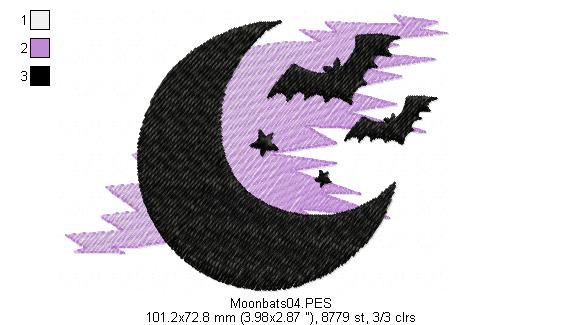 Moon Bats - Halloween - Applique Machine Embroidery Design