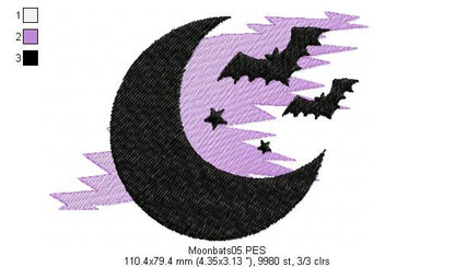 Moon Bats - Halloween - Applique Machine Embroidery Design