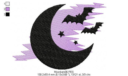 Moon Bats - Halloween - Applique Machine Embroidery Design