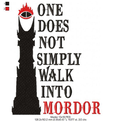 One Does Not Simply Walk Into Mordor - Fill Stitch - Machine Embroidery Design