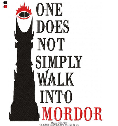 One Does Not Simply Walk Into Mordor - Fill Stitch - Machine Embroidery Design