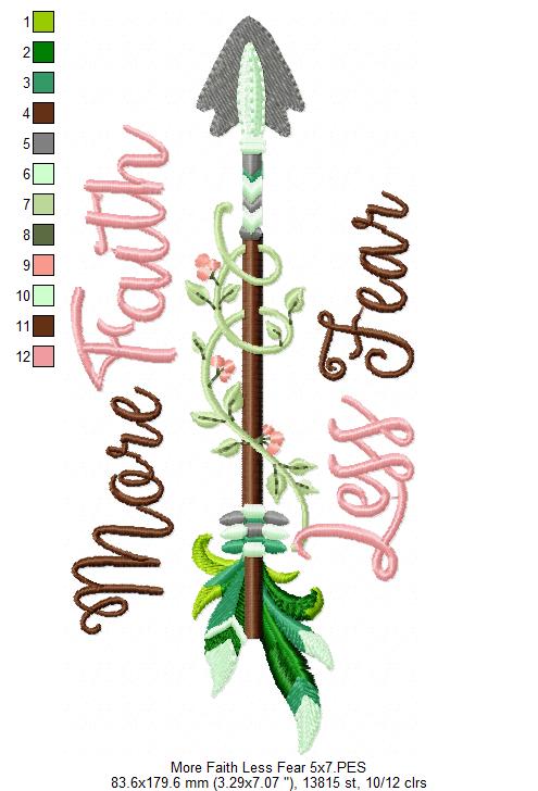 More Faith Less Fear Arrow – Fill Stitch – Machine Embroidery Design