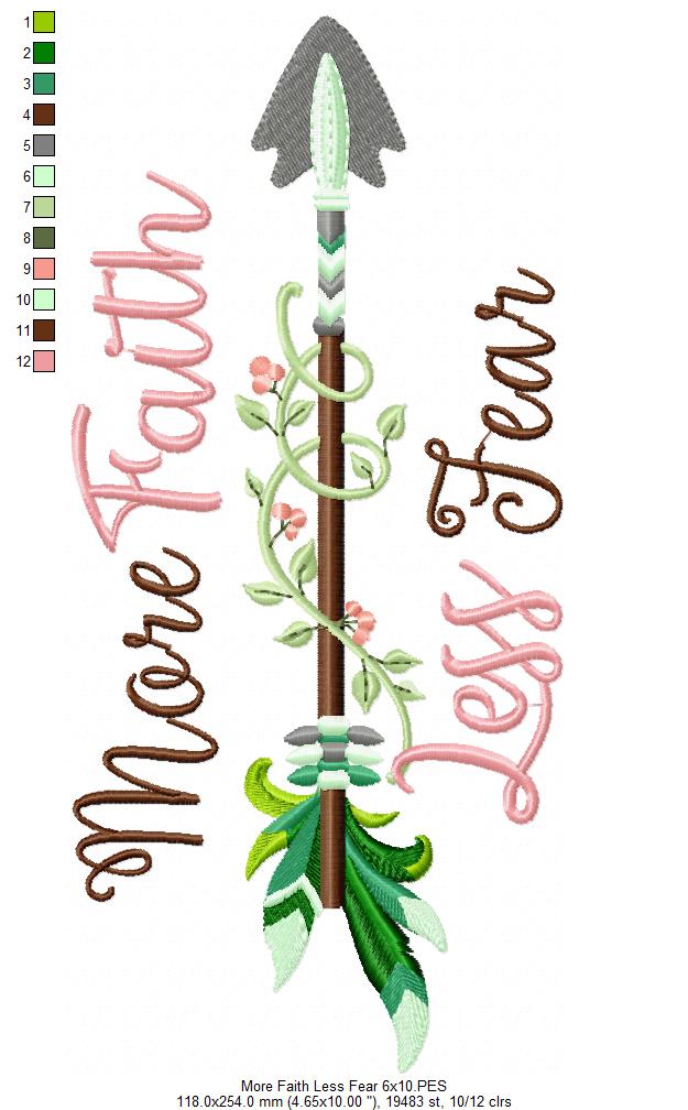 More Faith Less Fear Arrow – Fill Stitch – Machine Embroidery Design