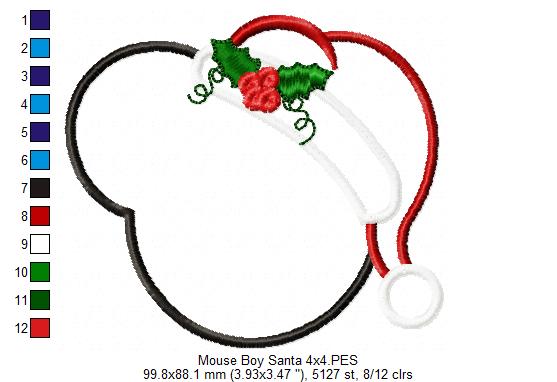 Mouse Ears Boy Christmas Santa - Applique Embroidery