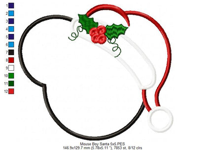 Mouse Ears Boy Christmas Santa - Applique Embroidery