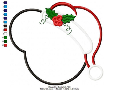 Mouse Ears Boy Christmas Santa - Applique Embroidery
