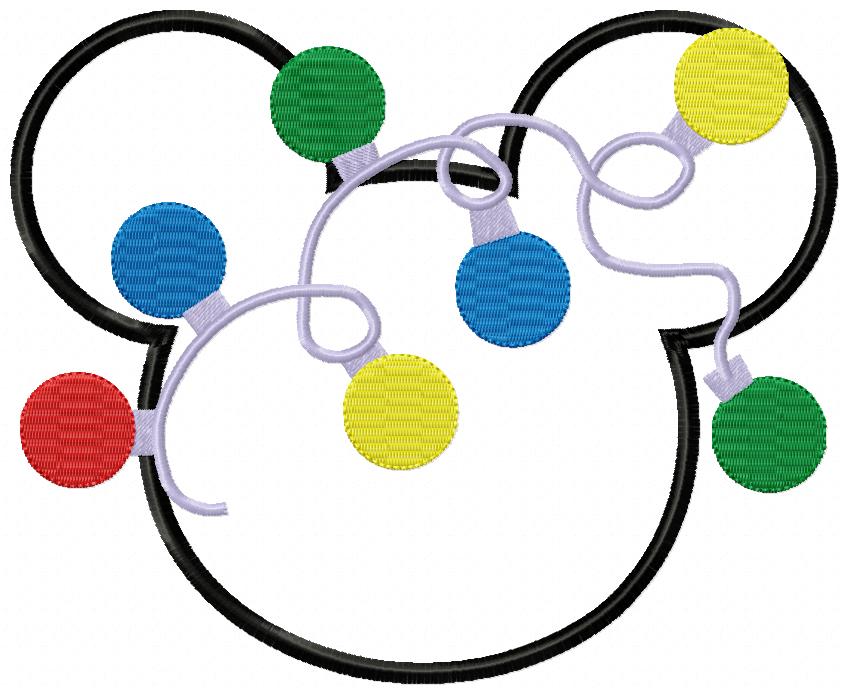 Mouse Ears Boy Christmas Lights - Applique - Machine Embroidery Design