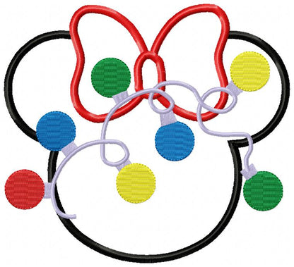 Mouse Ears Girl Christmas Lights - Applique Embroidery