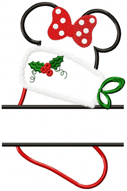 Split Mouse Ears Girl Christmas Boot - Applique Embroidery