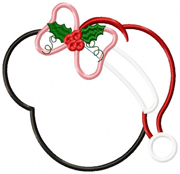Mouse Ears Girl Christmas Santa - Applique - Machine Embroidery Design