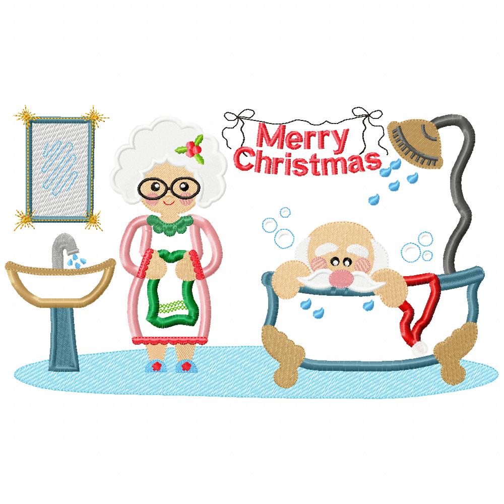 Santa Claus and Mrs. Claus in the Bathroom - Applique