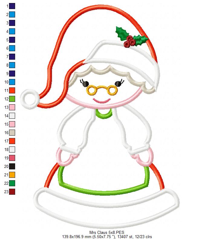 Mrs. Claus - Applique - Machine Embroidery Design
