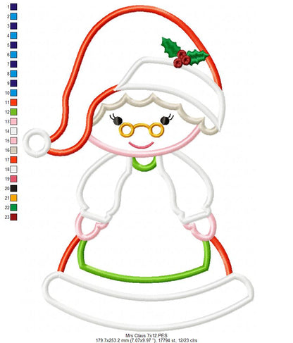 Mrs. Claus - Applique - Machine Embroidery Design