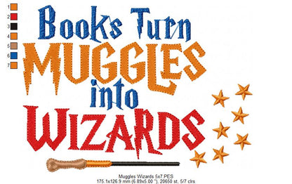 Books Turns Muggles Into Wizards - Fill Stitch Embroidery
