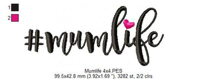 Mother Day lettering #Mumlife  - Fill Stitch
