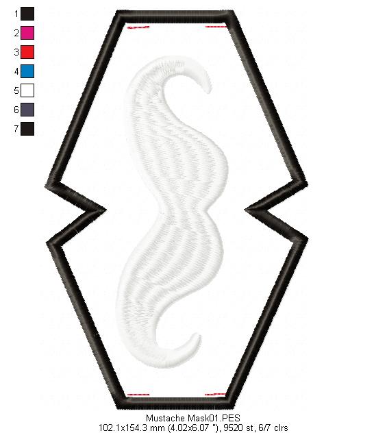Mustache Face Mask - ITH Project - Machine Embroidery Design