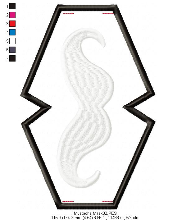 Mustache Face Mask - ITH Project - Machine Embroidery Design