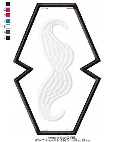 Mustache Face Mask - ITH Project - Machine Embroidery Design