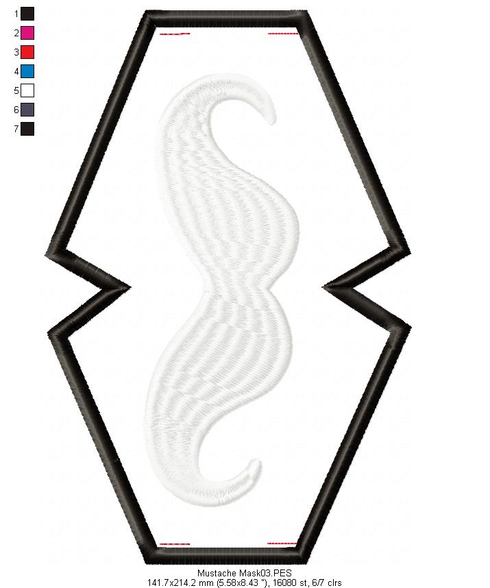 Mustache Face Mask - ITH Project - Machine Embroidery Design