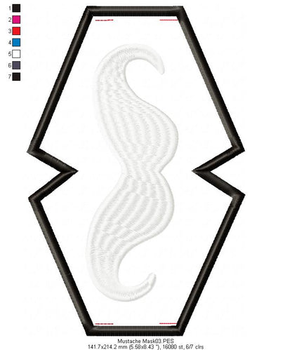 Mustache Face Mask - ITH Project - Machine Embroidery Design