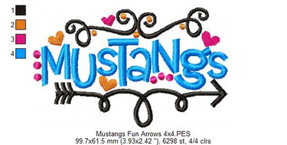 Mustangs Fun Arrows - Satin Stitch - Machine Embroidery Design