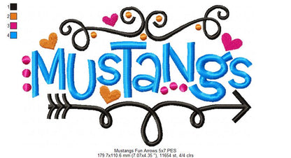 Mustangs Fun Arrows - Satin Stitch - Machine Embroidery Design