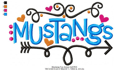 Mustangs Fun Arrows - Satin Stitch - Machine Embroidery Design