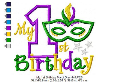 My First Mardi Gras Birthday - Applique - Machine Embroidery Design