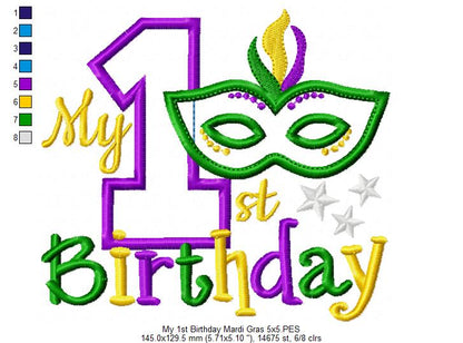 My First Mardi Gras Birthday - Applique - Machine Embroidery Design
