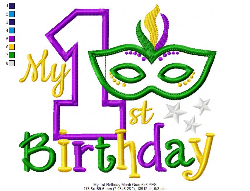 My First Mardi Gras Birthday - Applique - Machine Embroidery Design