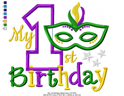 My First Mardi Gras Birthday - Applique - Machine Embroidery Design