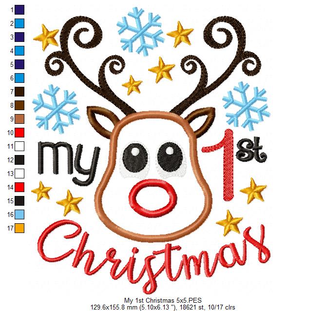 My 1st Christmas Rudolf Reindeer  - Applique