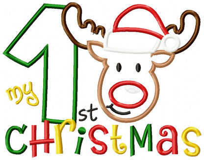 🦌 Baby’s First Christmas Reindeer & Number One – Appliqué – Machine Embroidery Design