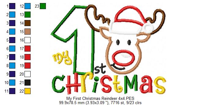 🦌 Baby’s First Christmas Reindeer & Number One – Appliqué – Machine Embroidery Design