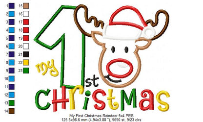 🦌 Baby’s First Christmas Reindeer & Number One – Appliqué – Machine Embroidery Design