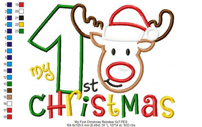 🦌 Baby’s First Christmas Reindeer & Number One – Appliqué – Machine Embroidery Design
