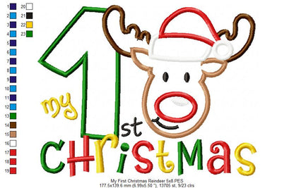 🦌 Baby’s First Christmas Reindeer & Number One – Appliqué – Machine Embroidery Design