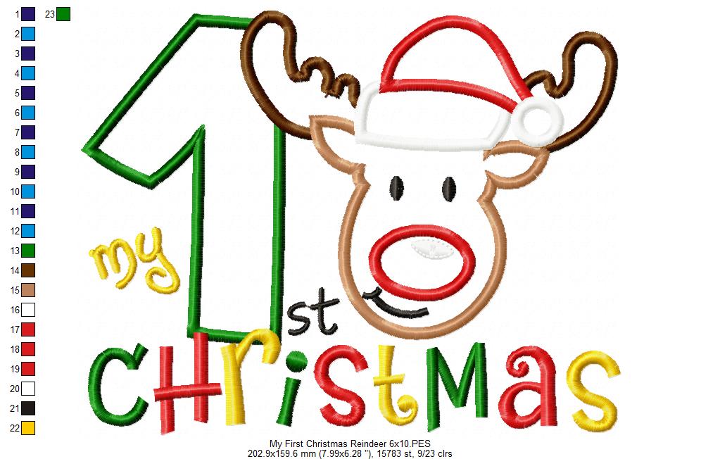 🦌 Baby’s First Christmas Reindeer & Number One – Appliqué – Machine Embroidery Design