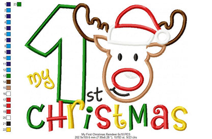 🦌 Baby’s First Christmas Reindeer & Number One – Appliqué – Machine Embroidery Design