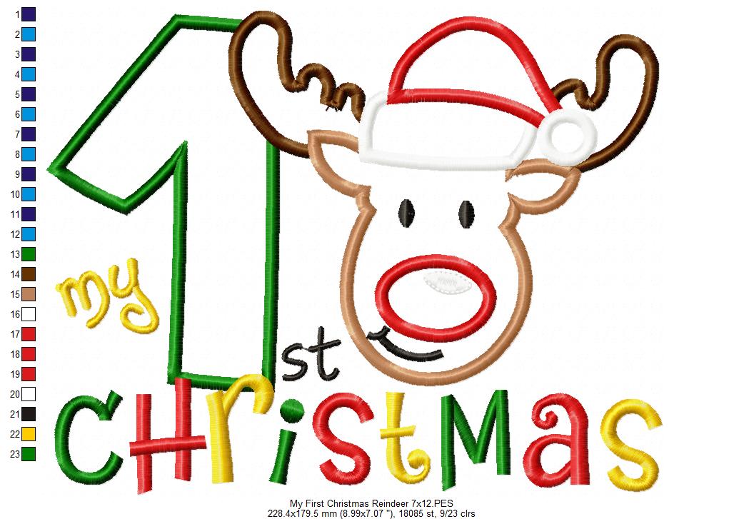 🦌 Baby’s First Christmas Reindeer & Number One – Appliqué – Machine Embroidery Design