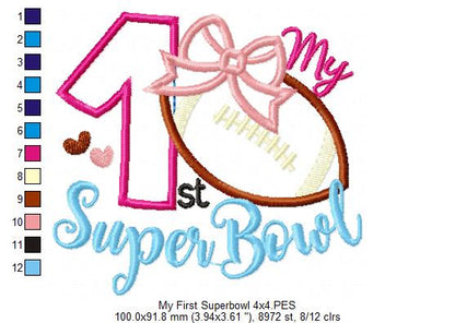 My 1st Super Bowl Girl Football - Appliqué - Machine Embroidery Design