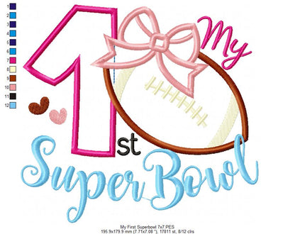 My 1st Super Bowl Girl Football - Appliqué - Machine Embroidery Design