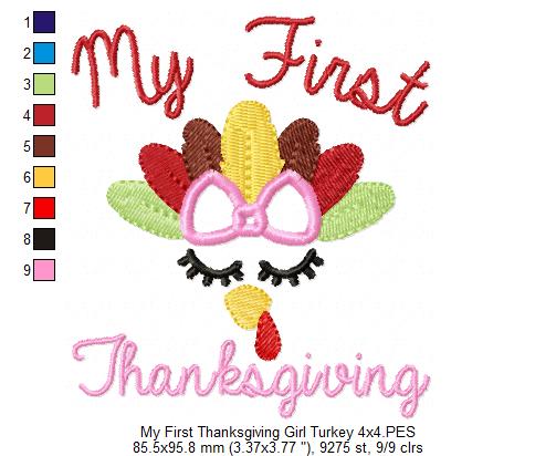 My 1st Thanksgiving Turkey Girl with Bow - Applique