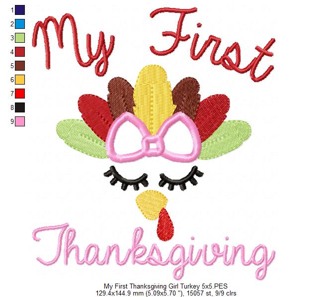 My 1st Thanksgiving Turkey Girl with Bow - Applique
