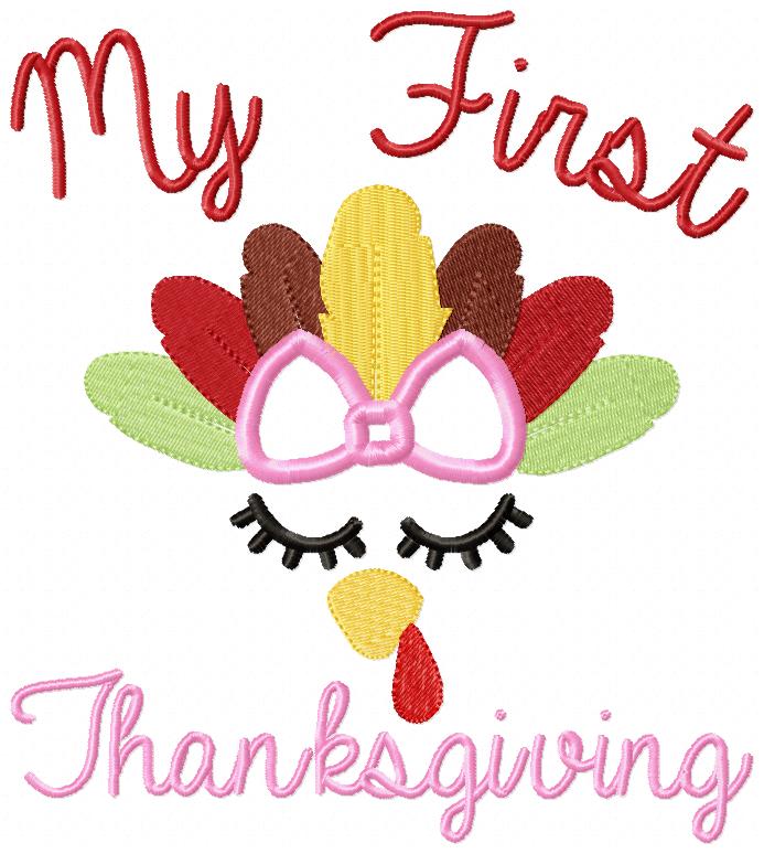 My 1st Thanksgiving Turkey Girl with Bow - Applique